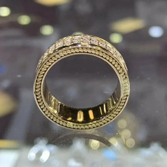 925 Sterling Silver Diamond Eternity Ring Band Wedding Statement Ring Gold - Picture 6 of 6